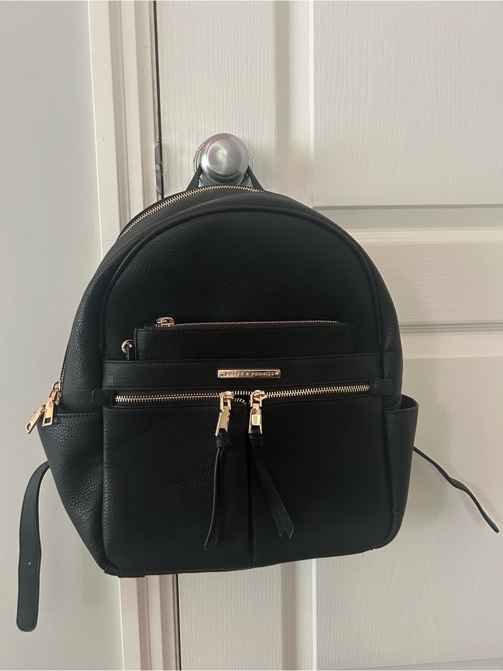 Poppy & Peonies Black Vegan Leather Brooklyn Backpack with Gold Hardware